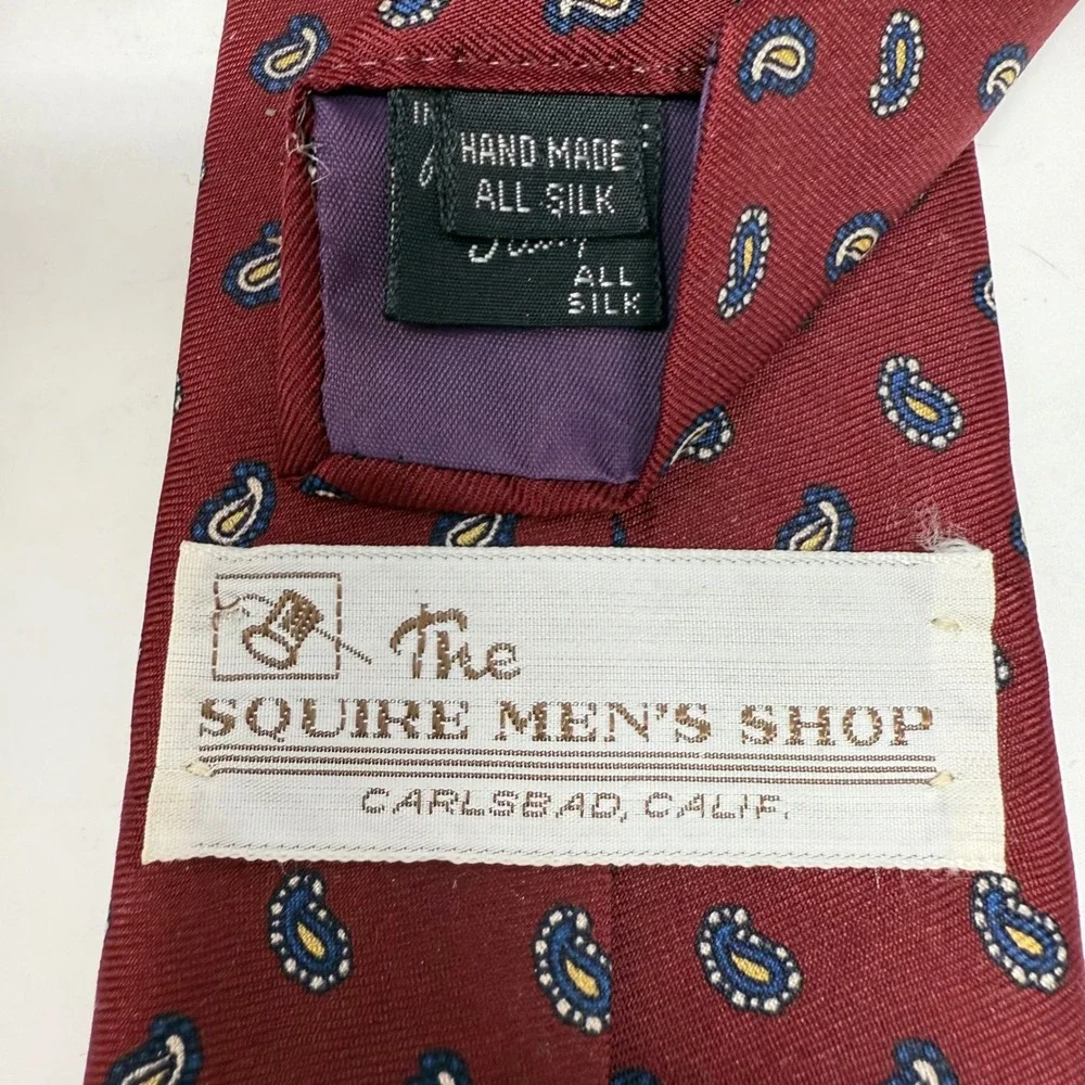 The Squire Mens Shop 100% Silk Paisley‎ Tie Burgundy Blue Yellow Handmade Italy